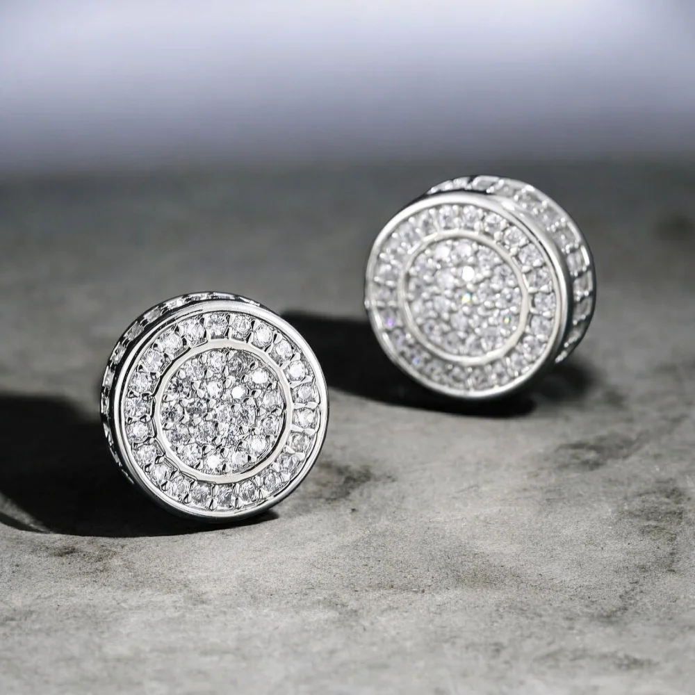 Mens Silver Micropave Earrings